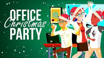 Kerstmis partij in kantoor vector. de kerstman hoeden. vrienden in kantoor. vrolijk mensen. nieuw jaar s hoeden. tekenfilm illustratie vector
