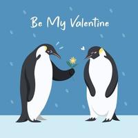 twee schattig pinguïns in liefde Valentijn kaart vector beeld