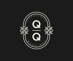 qq initialen brief bruiloft monogram logos sjabloon, hand- getrokken modern minimalistisch en bloemen Sjablonen voor uitnodiging kaarten, opslaan de datum, elegant identiteit. vector