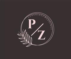 pz initialen brief bruiloft monogram logos sjabloon, hand- getrokken modern minimalistisch en bloemen Sjablonen voor uitnodiging kaarten, opslaan de datum, elegant identiteit. vector