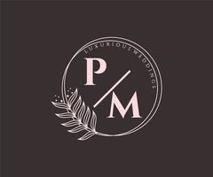 p.m initialen brief bruiloft monogram logos sjabloon, hand- getrokken modern minimalistisch en bloemen Sjablonen voor uitnodiging kaarten, opslaan de datum, elegant identiteit. vector