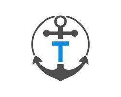 eerste brief t anker logo. marinier, het zeilen boot logo vector