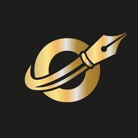 onderwijs logo Aan brief O concept met pen penpunt vector sjabloon
