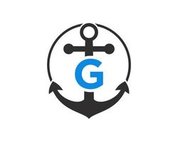 eerste brief g anker logo. marinier, het zeilen boot logo vector