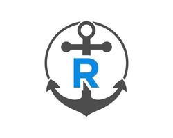 eerste brief r anker logo. marinier, het zeilen boot logo vector