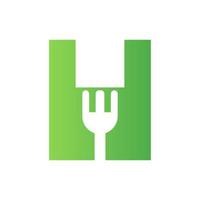 brief h restaurant logo gecombineerd met vork icoon vector sjabloon