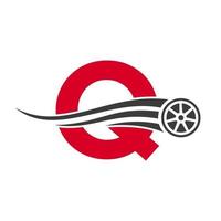 sport auto brief q automotive auto reparatie logo ontwerp concept met vervoer band icoon vector sjabloon