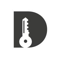 brief d sleutel logo combineren met huis kastje sleutel voor echt landgoed en huis verhuur symbool vector sjabloon