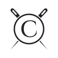 brief c kleermaker logo, naald- en draad combinatie voor borduren, textiel, mode, lap, kleding stof sjabloon vector