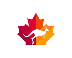 esdoorn- kangoeroe logo ontwerp. Canadees kangoeroe logo. rood esdoorn- blad met jumping kangoeroe vector