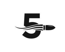 eerste brief 5 het schieten kogel logo met concept wapen voor veiligheid en bescherming symbool vector