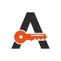 brief een sleutel logo combineren met huis kastje sleutel voor echt landgoed en huis verhuur symbool vector sjabloon
