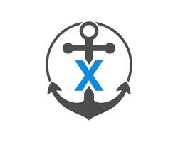 eerste brief X anker logo. marinier, het zeilen boot logo vector