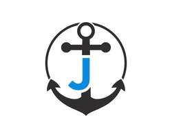 eerste brief j anker logo. marinier, het zeilen boot logo vector