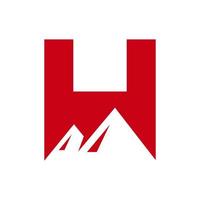 brief h monteren logo vector teken. berg natuur landschap logo combineren met heuvel icoon en sjabloon