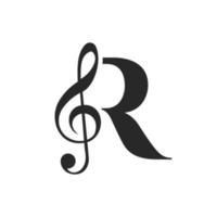 brief r muziek- logo. dj symbool podcast logo icoon vector sjabloon