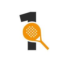 brief 1 padel racket logo ontwerp vector sjabloon. strand tafel tennis club symbool
