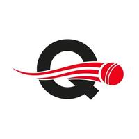 brief q krekel logo concept met bal icoon voor krekel club symbool vector sjabloon. cricketspeler teken