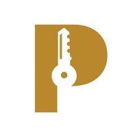 brief p sleutel logo combineren met huis kastje sleutel voor echt landgoed en huis verhuur symbool vector sjabloon