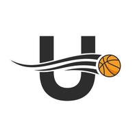 brief u mand bal logo ontwerp voor mand club symbool vector sjabloon. basketbal logo element