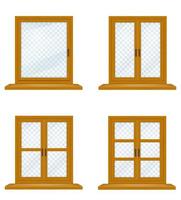 gesloten houten raam met transparant glazenset vector