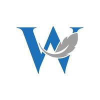 brief w veer logo ontwerp gecombineerd met vogel veer wijn voor procureur, wet symbool vector