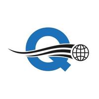 brief q globaal logo gecombineerd met globaal icoon, aarde teken voor bedrijf en technologie identiteit sjabloon vector