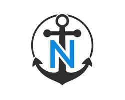 eerste brief n anker logo. marinier, het zeilen boot logo vector