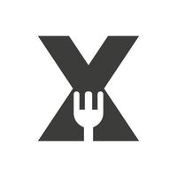 brief X restaurant logo gecombineerd met vork icoon vector sjabloon