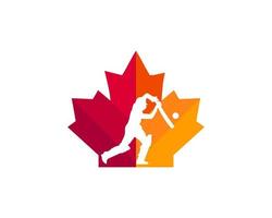 Canadees krekel slagmannen logo. esdoorn- blad met krekel batsman vector. esdoorn- cricketspeler logo ontwerp vector