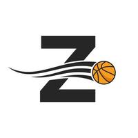 brief z mand bal logo ontwerp voor mand club symbool vector sjabloon. basketbal logo element