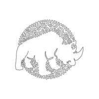 single een gekruld lijn tekening van exotisch hoorns neushoorn abstract kunst. doorlopend lijn trek grafisch ontwerp vector illustratie van neushoorn lichaam en groot hoofd voor icoon, symbool, bedrijf logo, muur decor