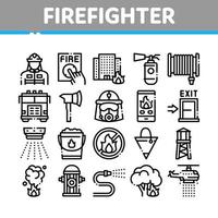 brandweerman uitrusting verzameling pictogrammen reeks vector