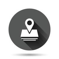 kaart pin icoon in vlak stijl. GPS navigatie vector illustratie Aan zwart ronde achtergrond met lang schaduw effect. bevind zich positie cirkel knop bedrijf concept.