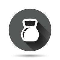kettlebell icoon in vlak stijl. barbell sport uitrusting vector illustratie Aan zwart ronde achtergrond met lang schaduw effect. halter cirkel knop bedrijf concept.