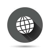 aarde planeet icoon in vlak stijl. wereldbol geografisch vector illustratie Aan zwart ronde achtergrond met lang schaduw effect. globaal communicatie cirkel knop bedrijf concept.