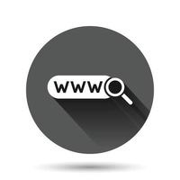 globaal zoeken icoon in vlak stijl. website adres vector illustratie Aan zwart ronde achtergrond met lang schaduw effect. www netwerk cirkel knop bedrijf concept.