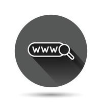 globaal zoeken icoon in vlak stijl. website adres vector illustratie Aan zwart ronde achtergrond met lang schaduw effect. www netwerk cirkel knop bedrijf concept.