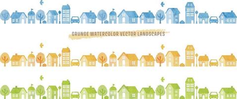 grunge waterverf vector stadsbeeld. verdeler 3 kleuren reeks