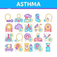 astma ziek allergeen verzameling pictogrammen reeks vector