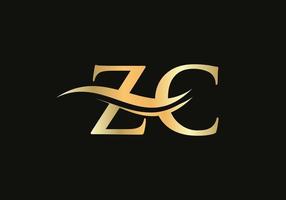 eerste goud brief zc logo ontwerp. zc logo ontwerp met modern modieus vector