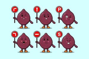 schattig zoet aardappel tekenfilm Holding verkeer teken vector