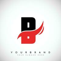 brief b logo ontwerp met rood swoosh vector illustratie