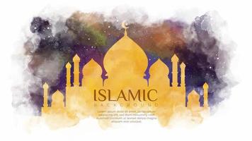 mooi gouden moskee waterverf vector illustratie met een nacht lucht. hand getekend Islamitisch viering achtergrond. Ramadan folder sjabloon