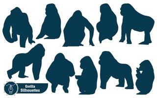 verzameling van dier gorilla silhouet in verschillend poses vector