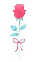 hand- getrokken tekenfilm bloem roos met rood lint in vlak stijl. vector