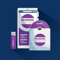 smartphone met branding CD binnen envelop en USB geheugen vector