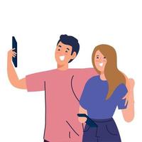 gelukkig paar nemen selfie Aan wit achtergrond vector
