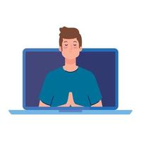 meditatie online, mediteren Mens Aan wit achtergrond vector