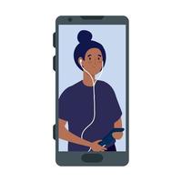 jong vrouw in smartphone apparaat, Aan wit achtergrond vector